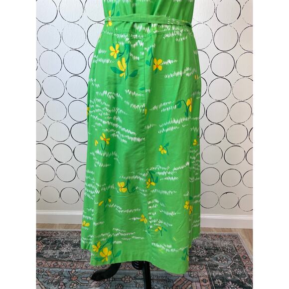 VTG Malia Honolulu Womens Hawaiian Dress Green Yellow Colorful Floral Retro - Picture 9 of 14